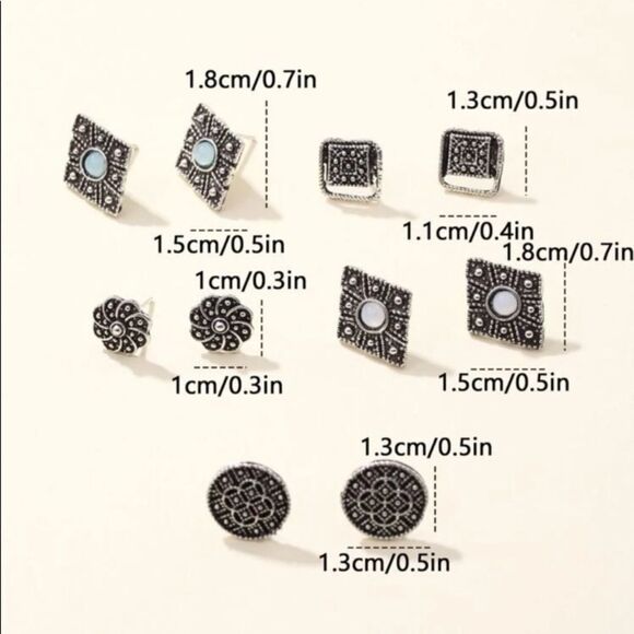 ANTIQUED Silver Stud Earrings - Picture 3 of 4